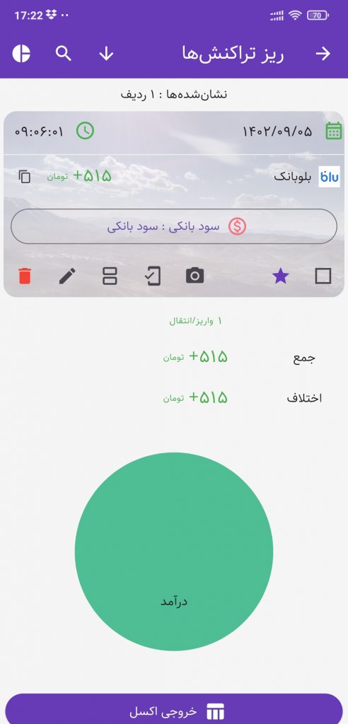 تراکنشهای نشان شده در حسابداری شخصی